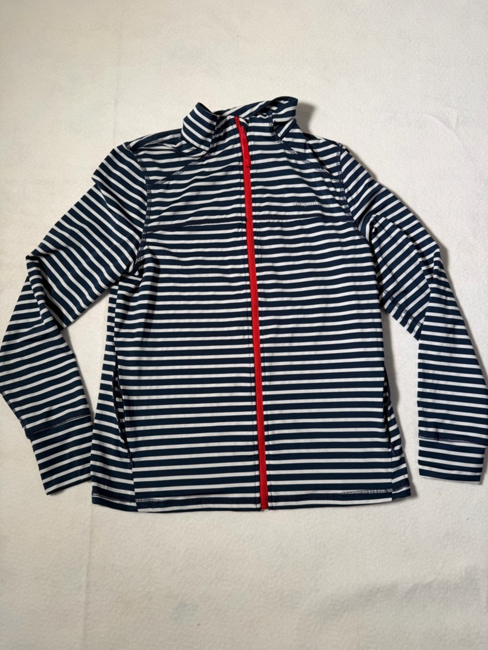 Vineyard Vines Navy and White Striped Performance Zip Jacket with Red Zipper